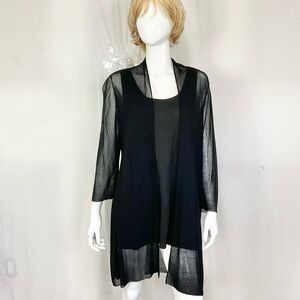 NEW Eileen Fisher Black Linen Jersey U Neck Long Tank Top and Cardigan XL